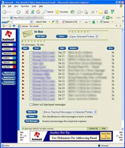 1997 Hotmail screenshot
